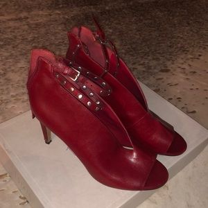 Red Heeled booties with ankle strap